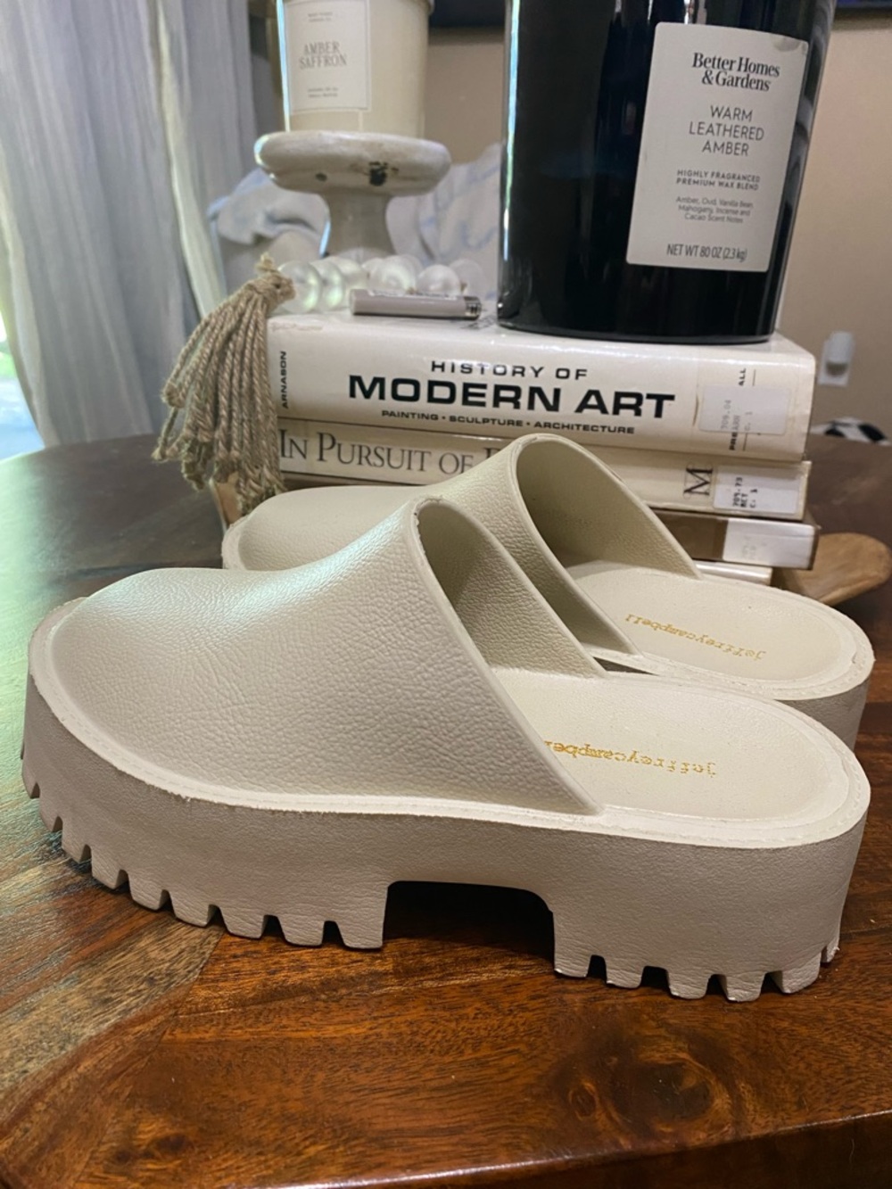 Jeffrey Campbell Cream-Beige Chunky Platform Slide Mules